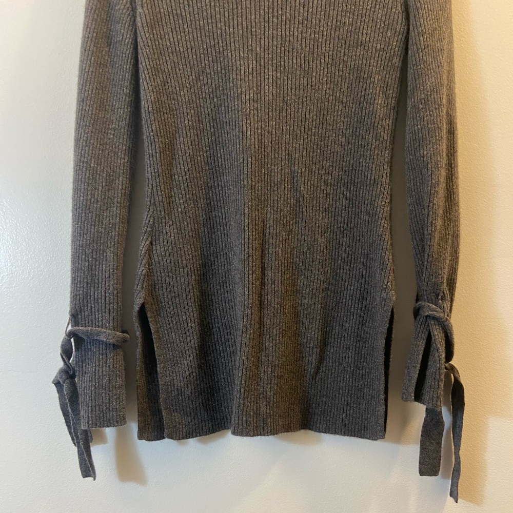 H&M Dark Gray 100% Cashmere Ribbed Sweater with Tie Sleeves - Picture 2 of 6